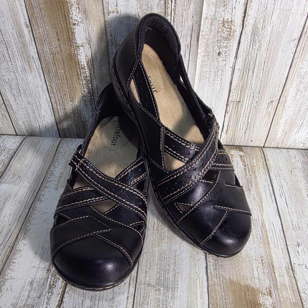 Irrefour Women Black Leather Strappy Ballet Flats Comfort Shoes Size 8.5